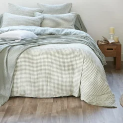 Housse de couette gaze de coton (200 x 200 cm) Gaïa vichy Vert eucalyptus