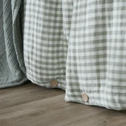Housse de couette gaze de coton (280 x 240 cm) Gaïa vichy Vert eucalyptus