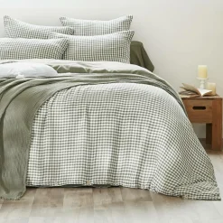 Housse de couette gaze de coton (240 x 220 cm) Gaïa vichy Vert romarin