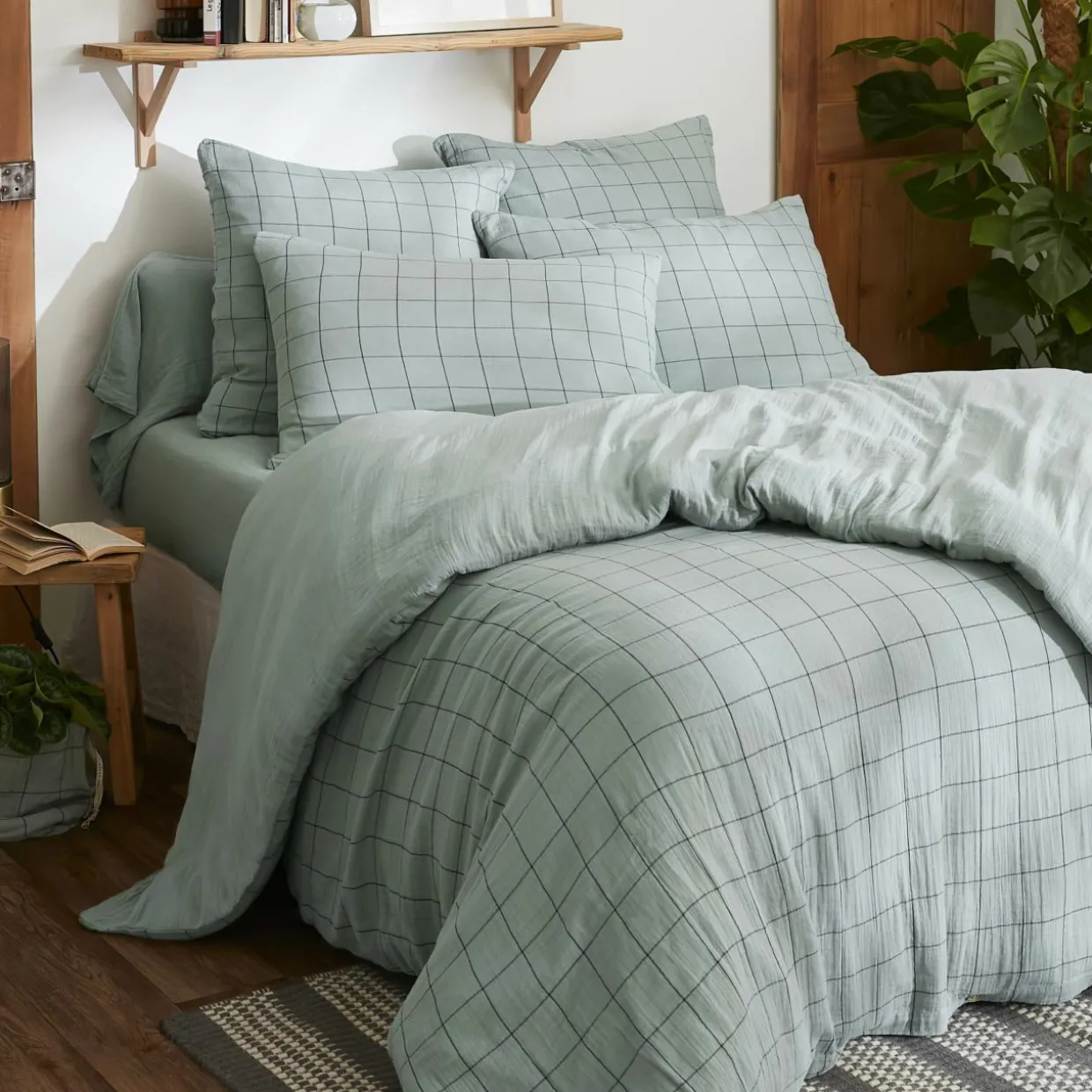 Housse de couette gaze de coton (200 x 200 cm) Gaïa Match Vert eucalyptus