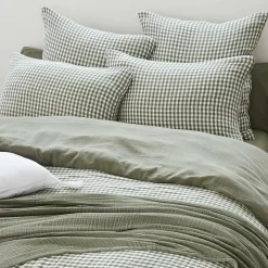 Housse de couette gaze de coton (280 x 240 cm) Gaïa vichy Vert romarin