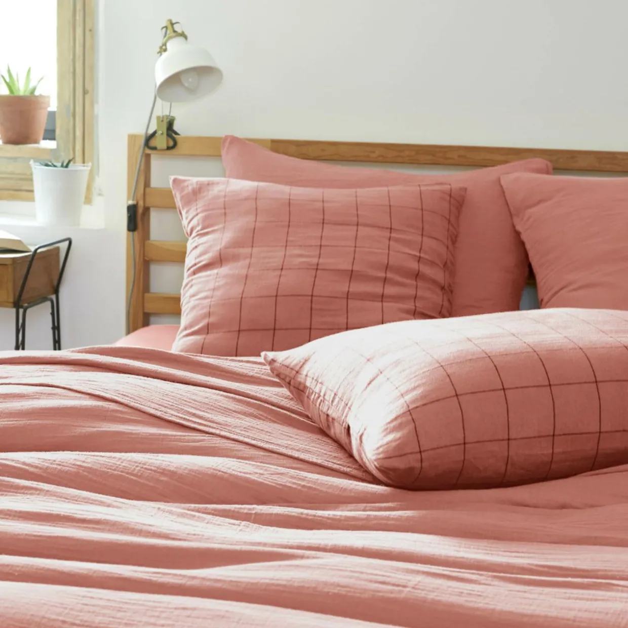 Housse de couette gaze de coton (140 x 200 cm) Gaïa Match Rose pêche