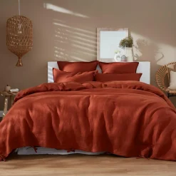 Housse de couette lin lavé (260 x 240 cm) Louise Terracotta