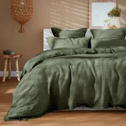 Housse de couette lin lavé (260 x 240 cm) Louise Vert romarin