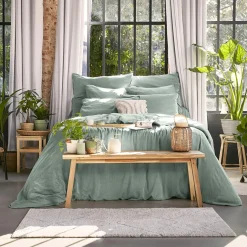 Housse de couette lyocell Tencel™ lavé (260 x 240 cm) Olivia Vert eucalyptus