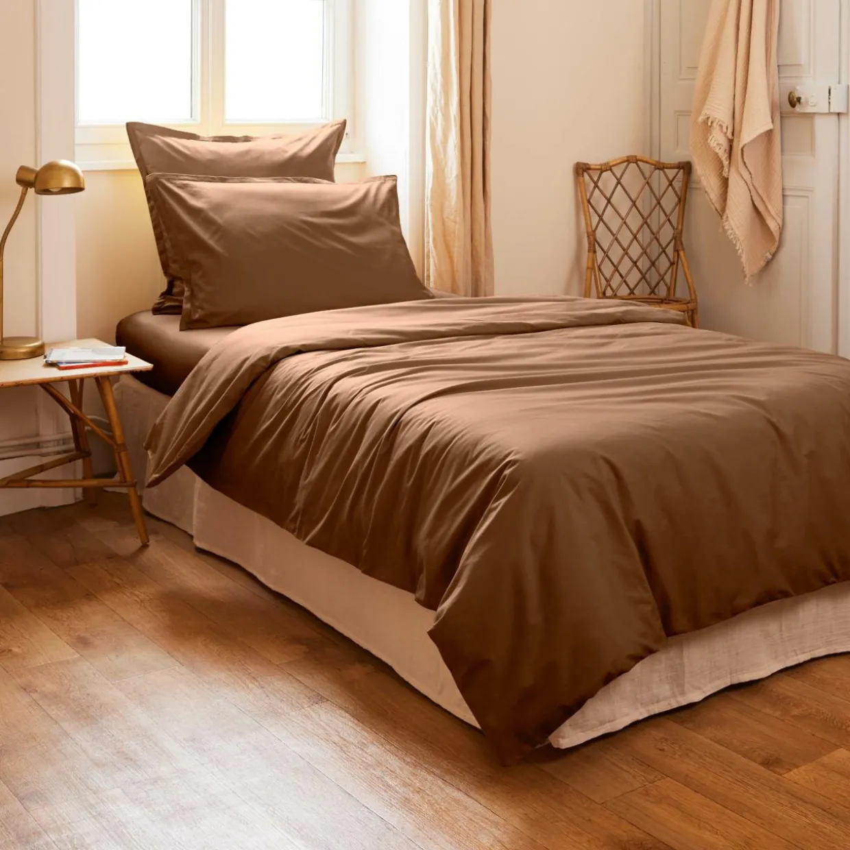 Housse de couette percale de coton (140 x 200 cm) Cali Marron chocolat