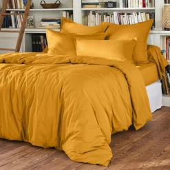 Housse de couette percale de coton (280 x 240 cm) Cali Jaune moutarde