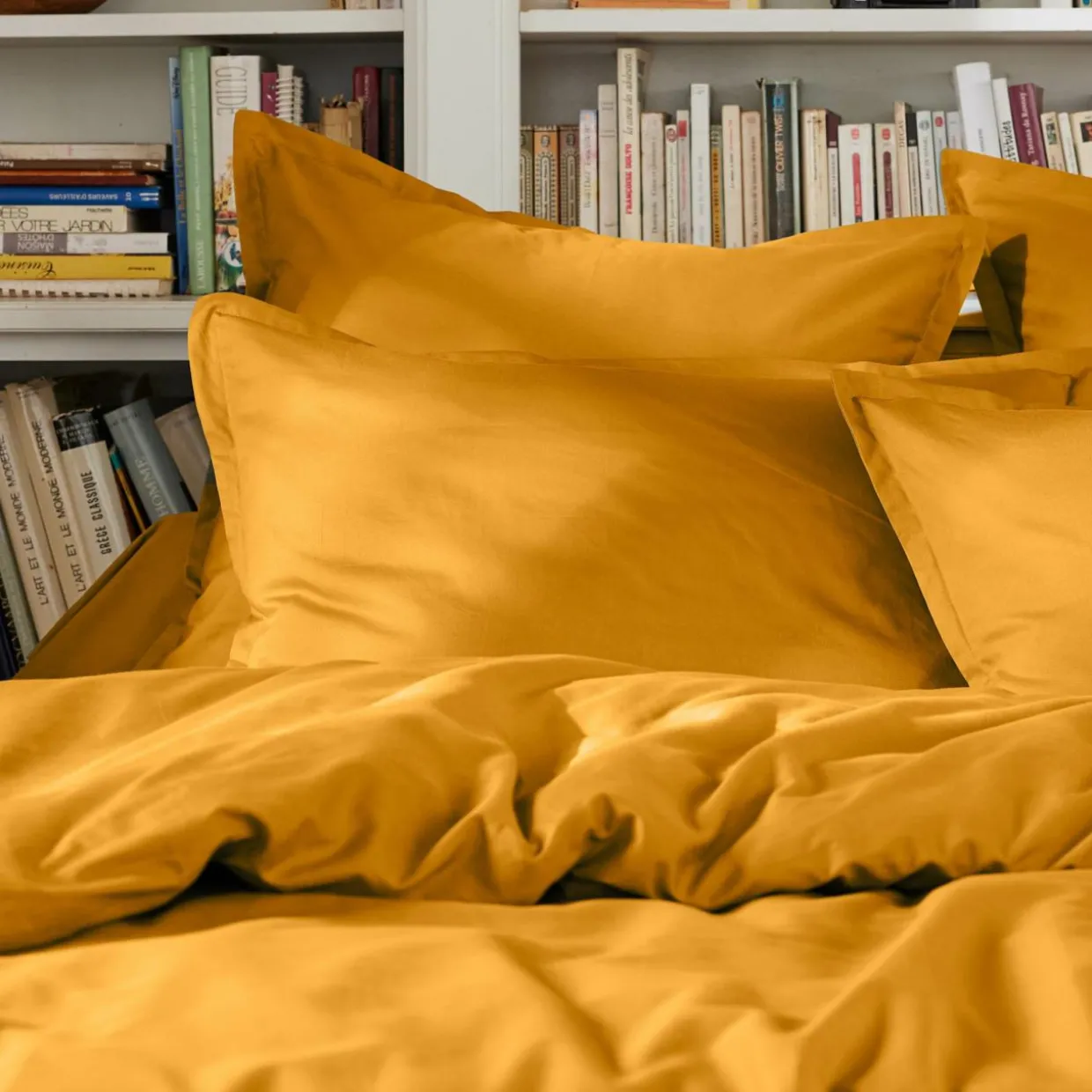 Housse de couette percale de coton (240 x 220 cm) Cali Jaune moutarde