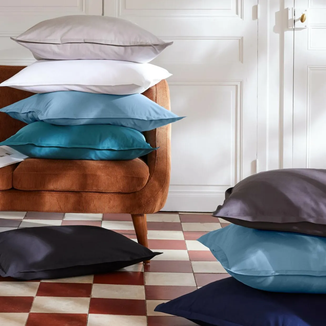 Housse de couette percale de coton (280 x 240 cm) Cali Bleu ciel