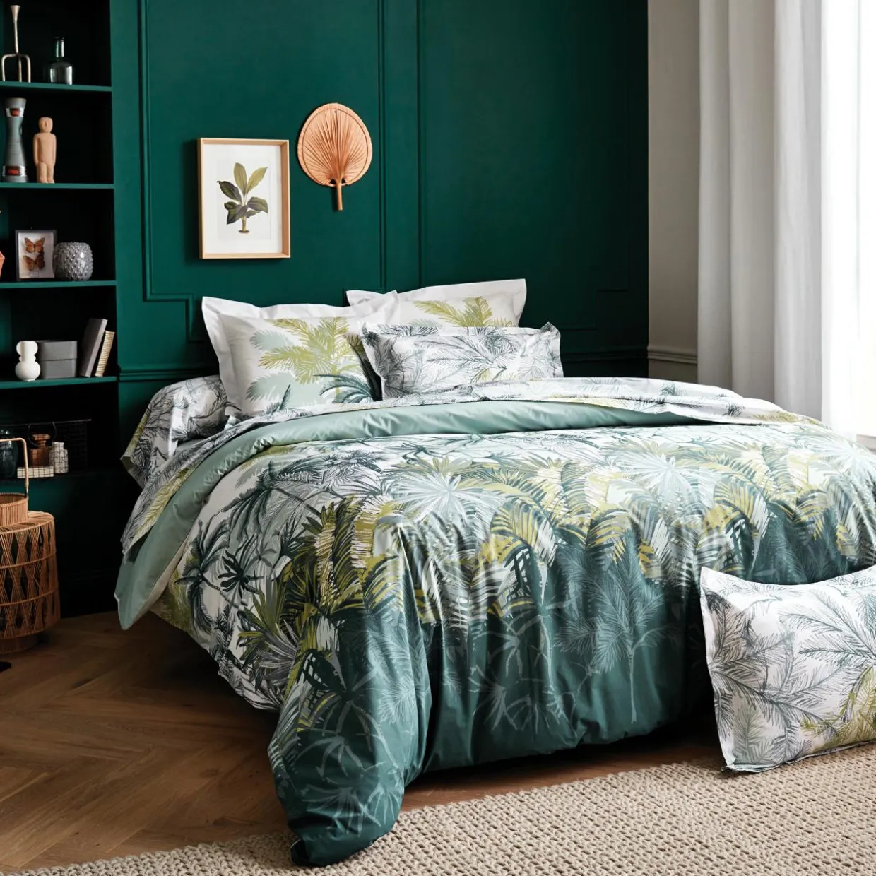 Housse de couette percale de coton (300 x 240 cm) Trinidad Mousson Verte