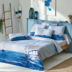 Housse de couette percale de coton (240 x 220 cm) Regate Bleue