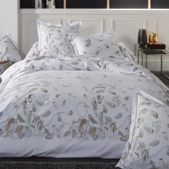 Housse de couette percale de coton (240 x 220 cm) Plumes Grise