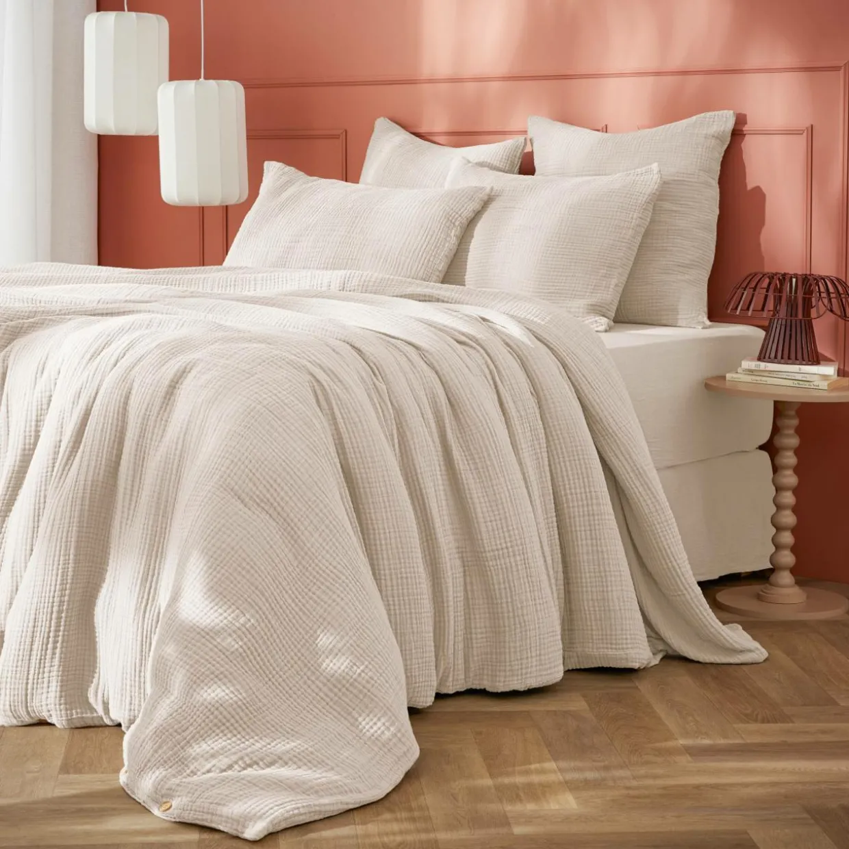 Housse de couette quadruple gaze de coton (280 x 240 cm) Victoria x Gaïa Beige pampa