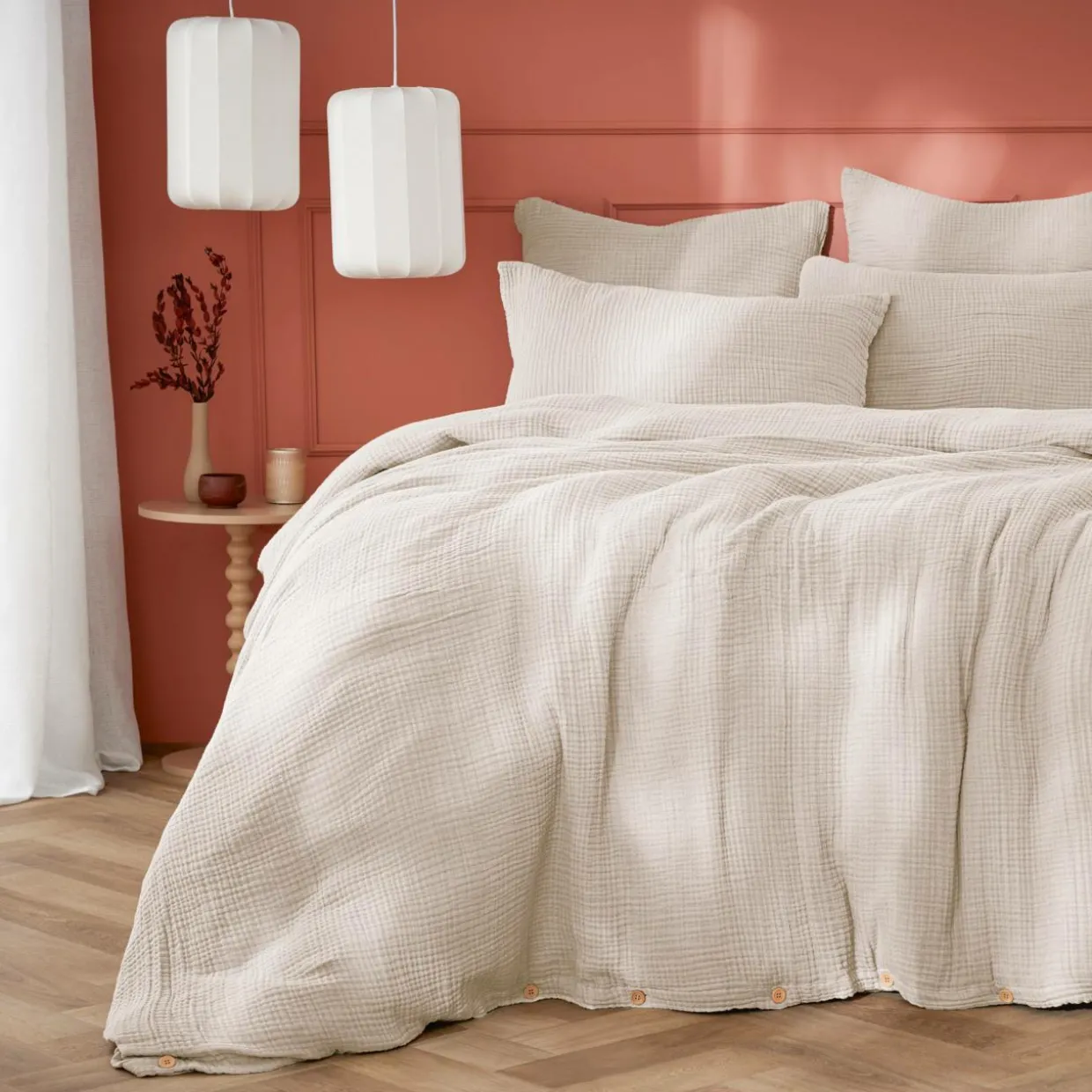 Housse de couette quadruple gaze de coton (280 x 240 cm) Victoria x Gaïa Beige pampa