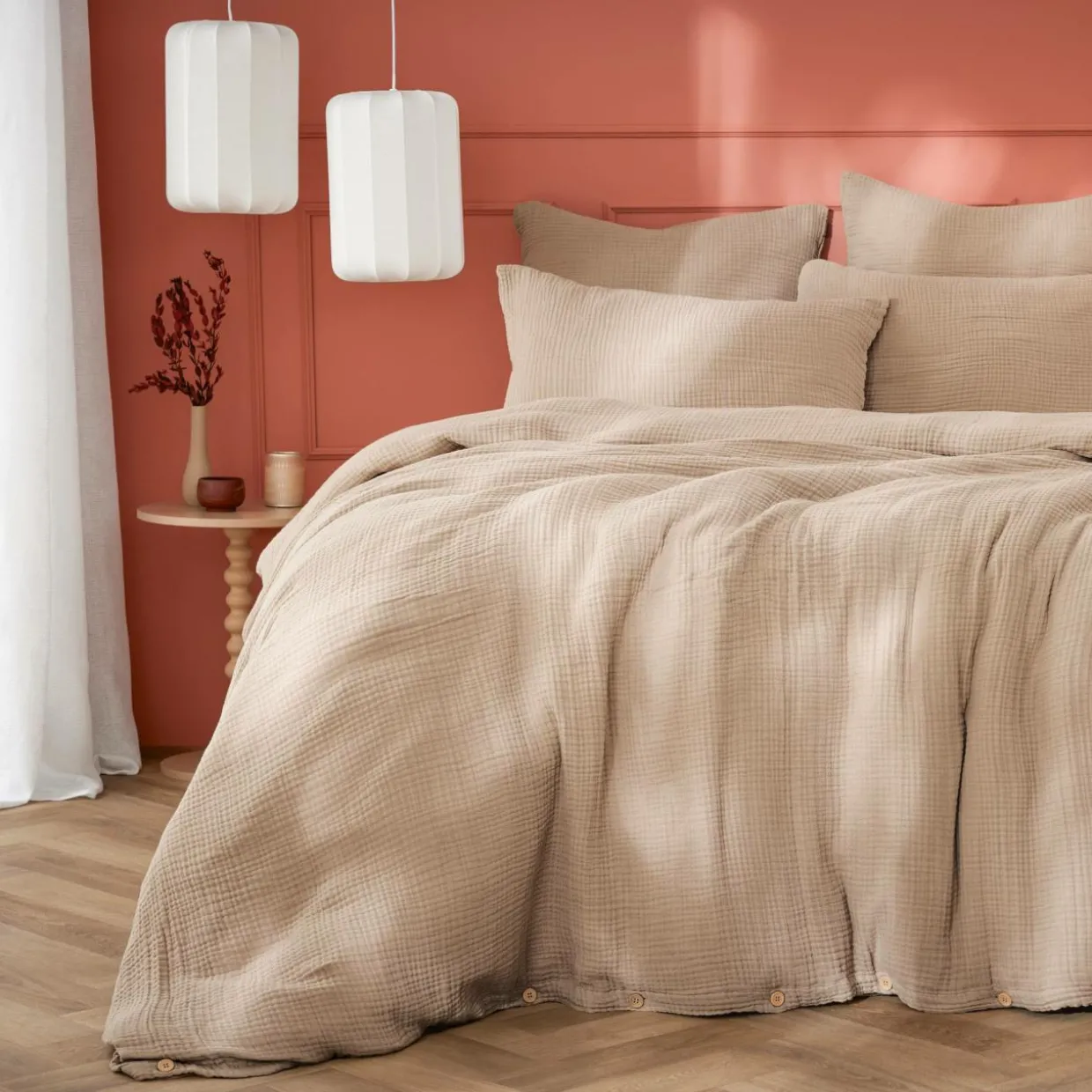 Housse de couette quadruple gaze de coton (200 x 200 cm) Victoria x Gaïa Ficelle