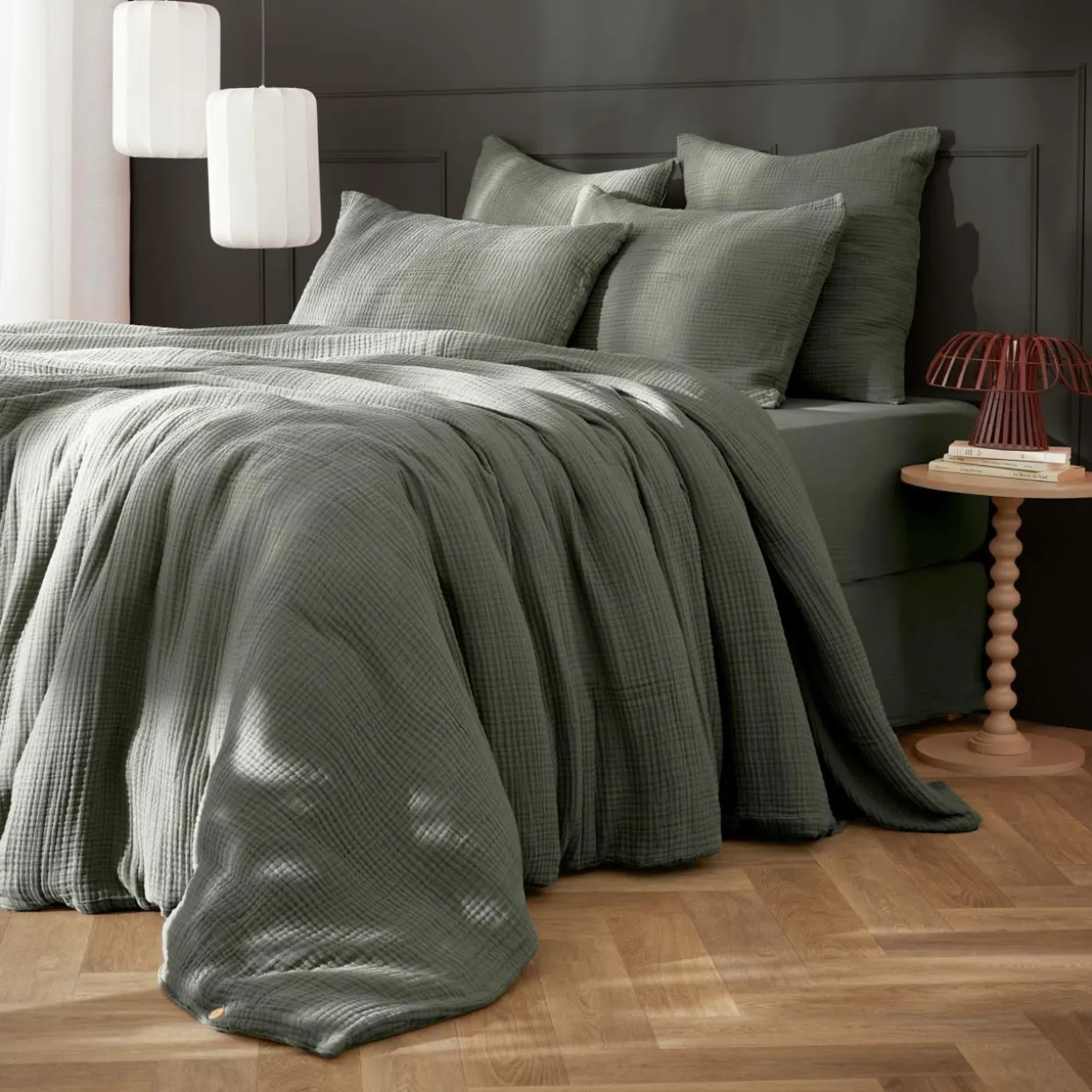 Housse de couette quadruple gaze de coton (260 x 240 cm) Victoria x Gaïa Vert romarin