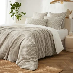 Housse de couette réversible coton texturé et percale (200 x 200 cm) Alice Ecru