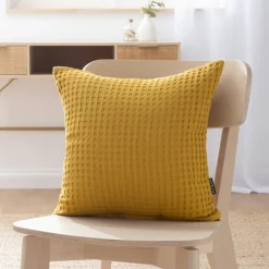 Housse de coussin carrée coton nid d'abeille (40 x 40 cm) Maya Jaune safran
