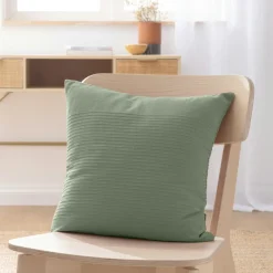 Housse de coussin carrée coton tissé (40 x 40 cm) Léa Vert romarin