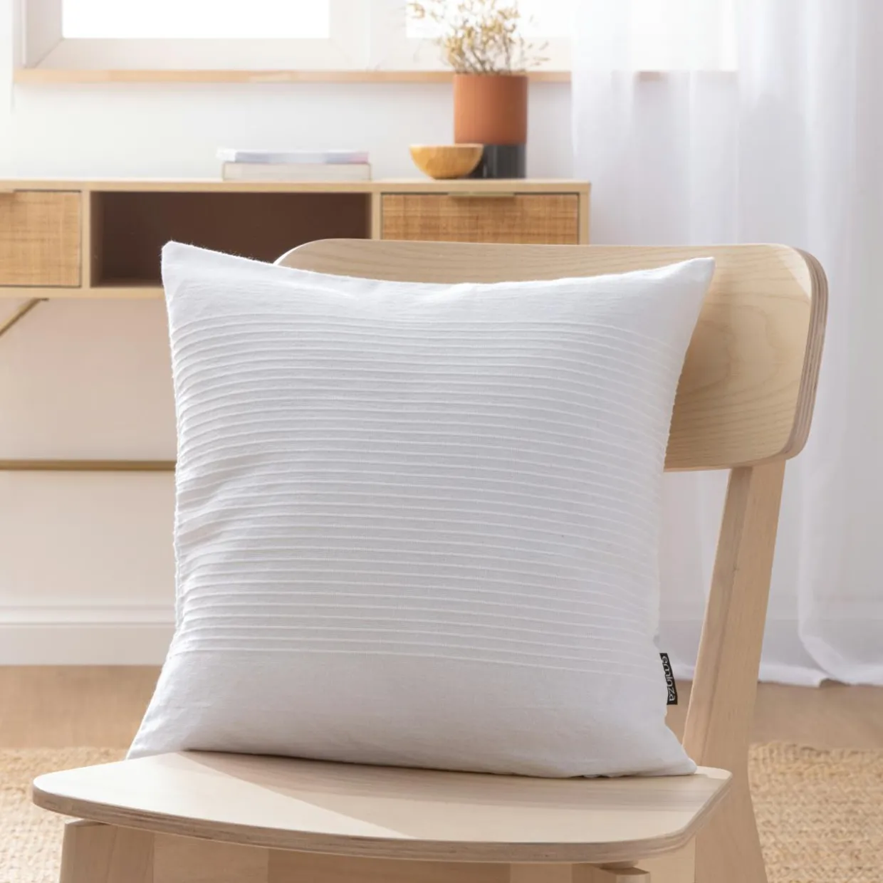 Housse de coussin carrée coton tissé (40 x 40 cm) Léa Blanche