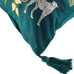 Housse de coussin coton pompons (40 x 40 cm) Malaga Bleu canard