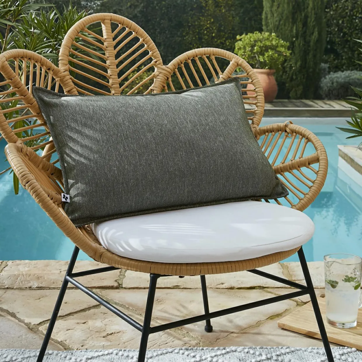 Housse de coussin extérieur rectangulaire (40 x 60 cm) Naia Vert nénuphar