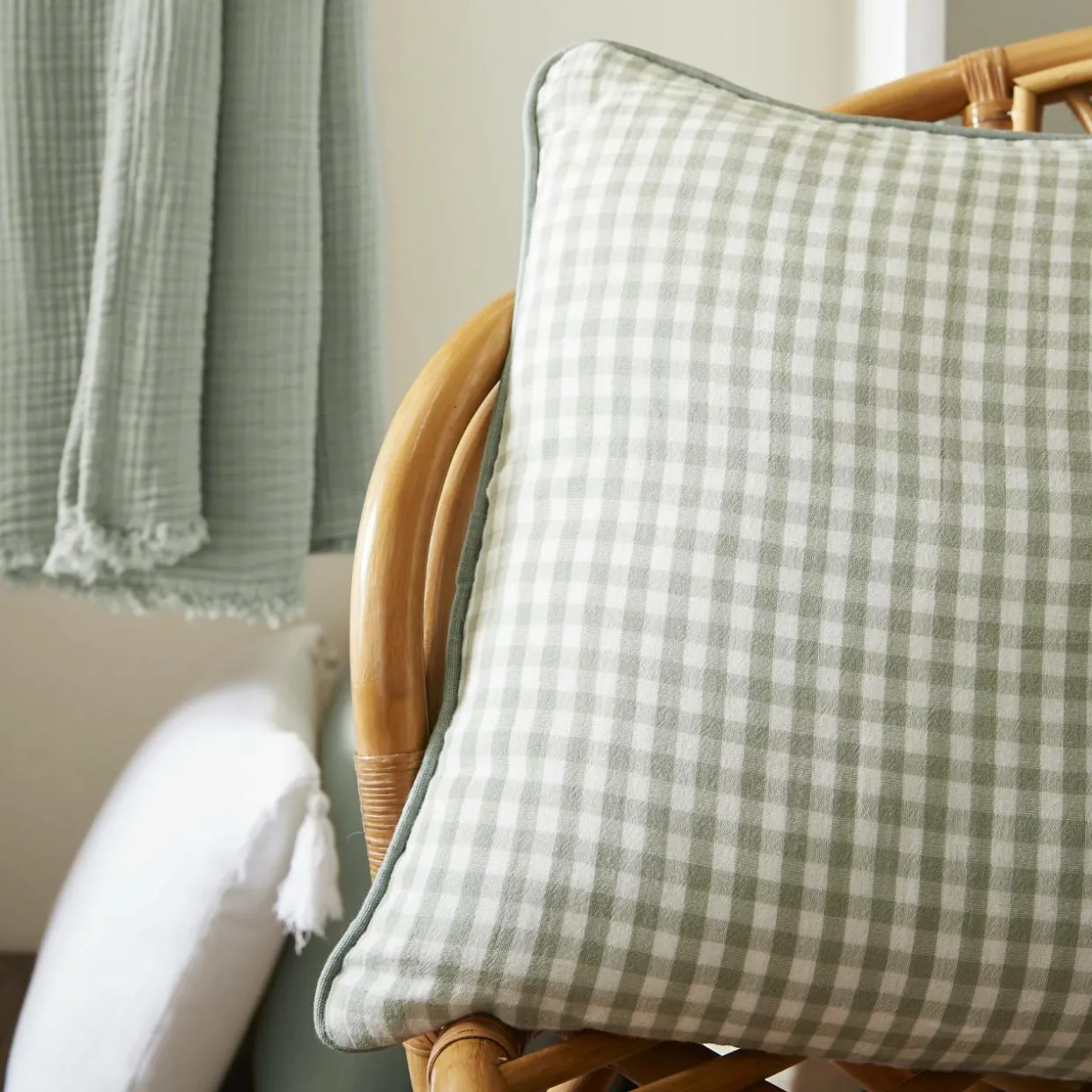 Housse de coussin extérieur carrée (45 x 45 cm) Vickie Vert eucalyptus