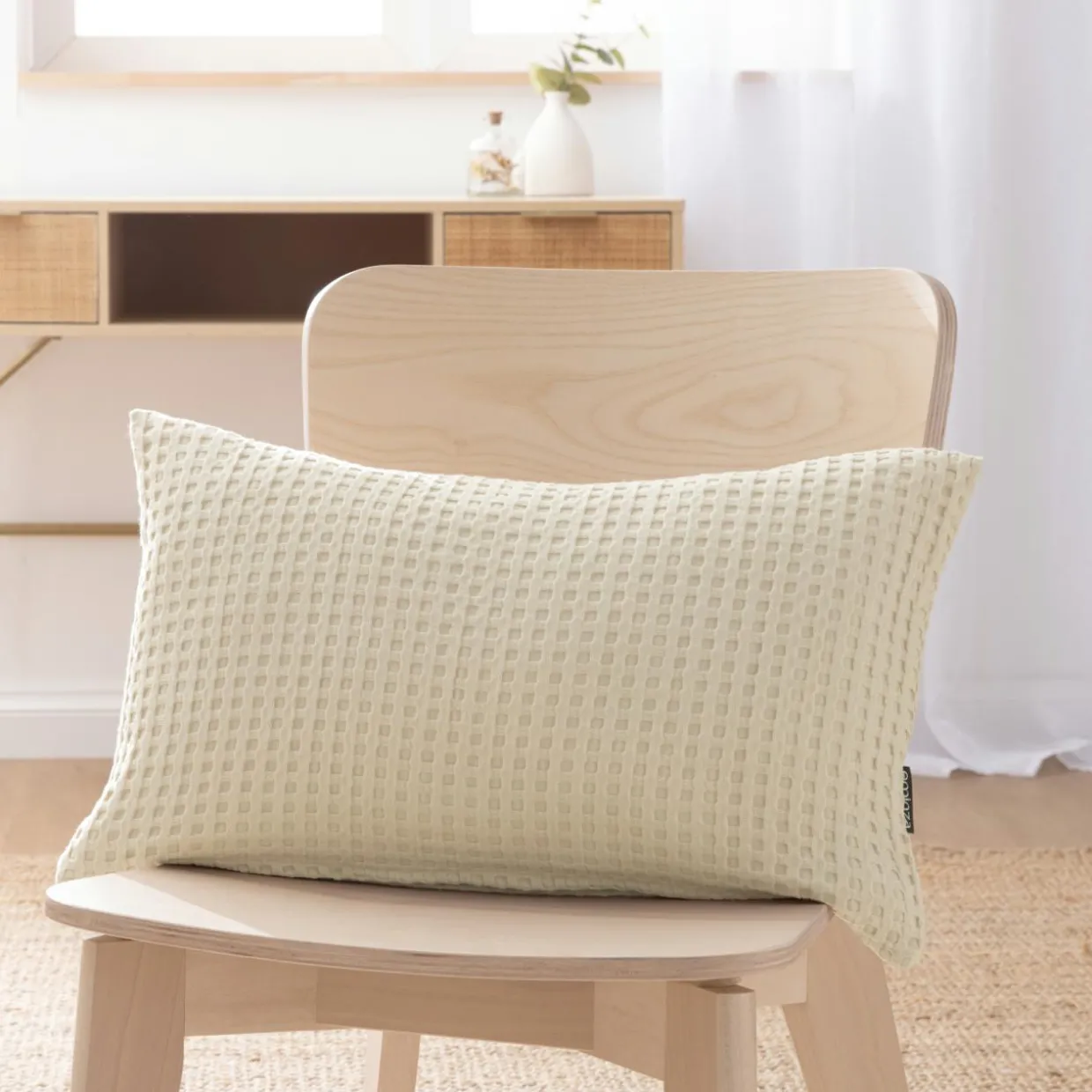 Housse de coussin rectangulaire coton nid d'abeille (30 x 50 cm) Maya Beige pampa