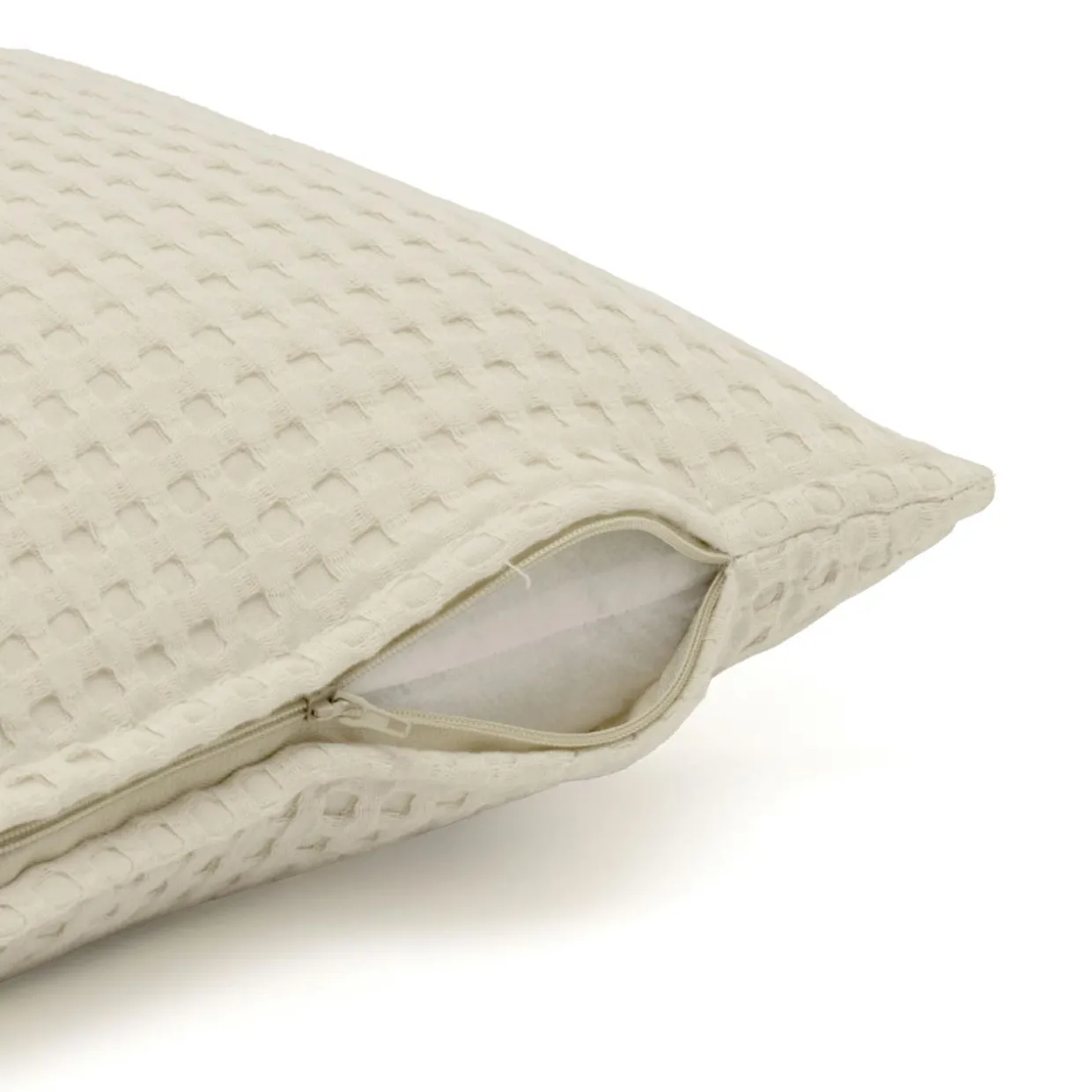 Housse de coussin rectangulaire coton nid d'abeille (30 x 50 cm) Maya Beige pampa
