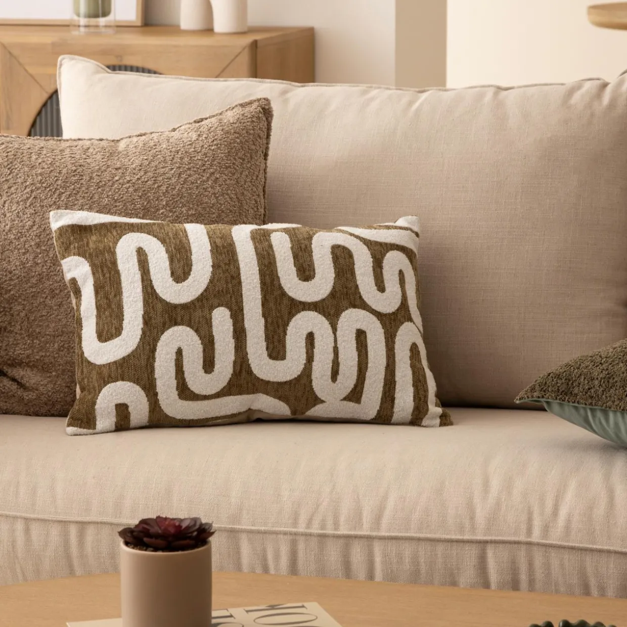 Housse de coussin rectangulaire (30 x 50 cm) Jeni Vert kaki