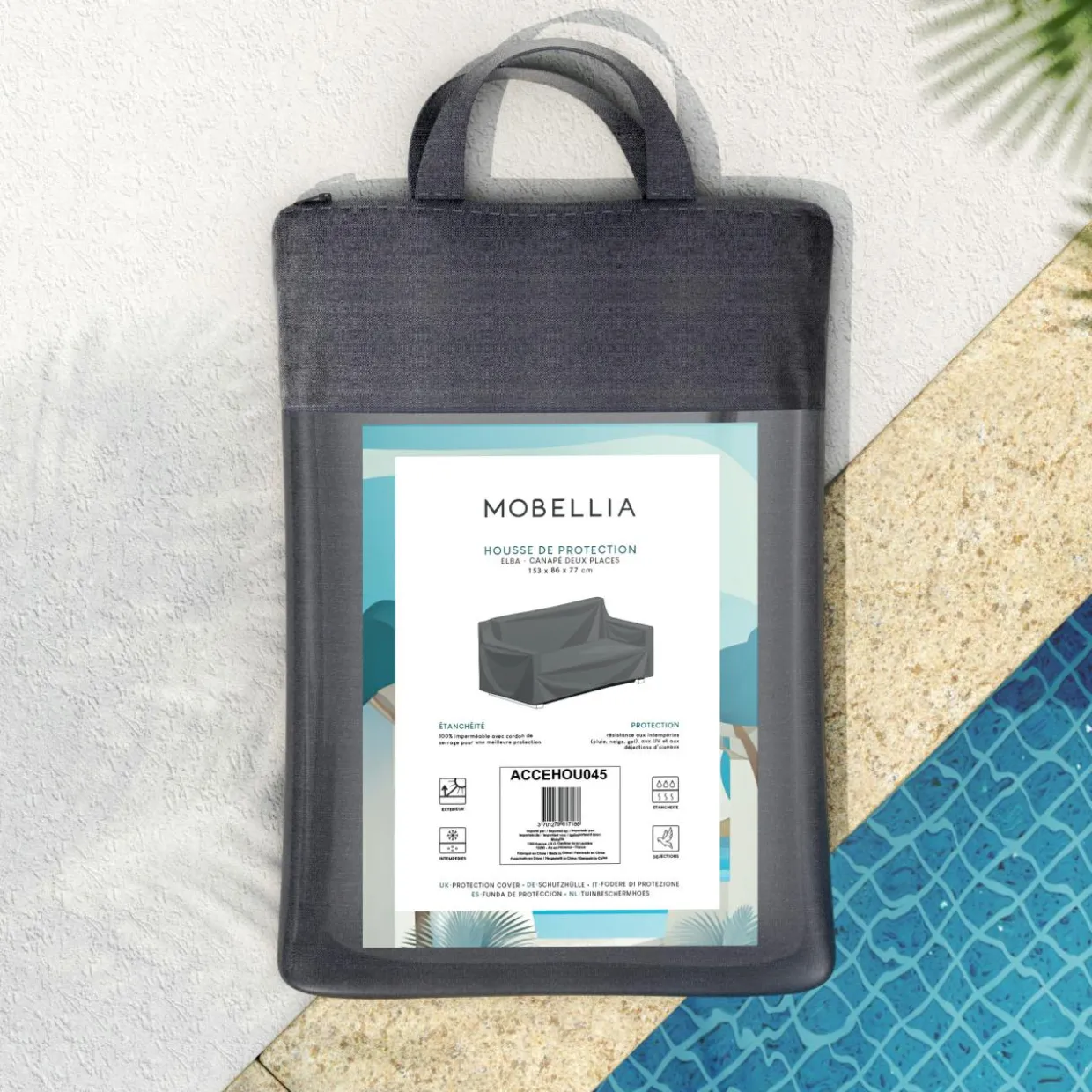 Housse de protection imperméable pour Canapé 2 places (153 x 86 cm) Elba Gris