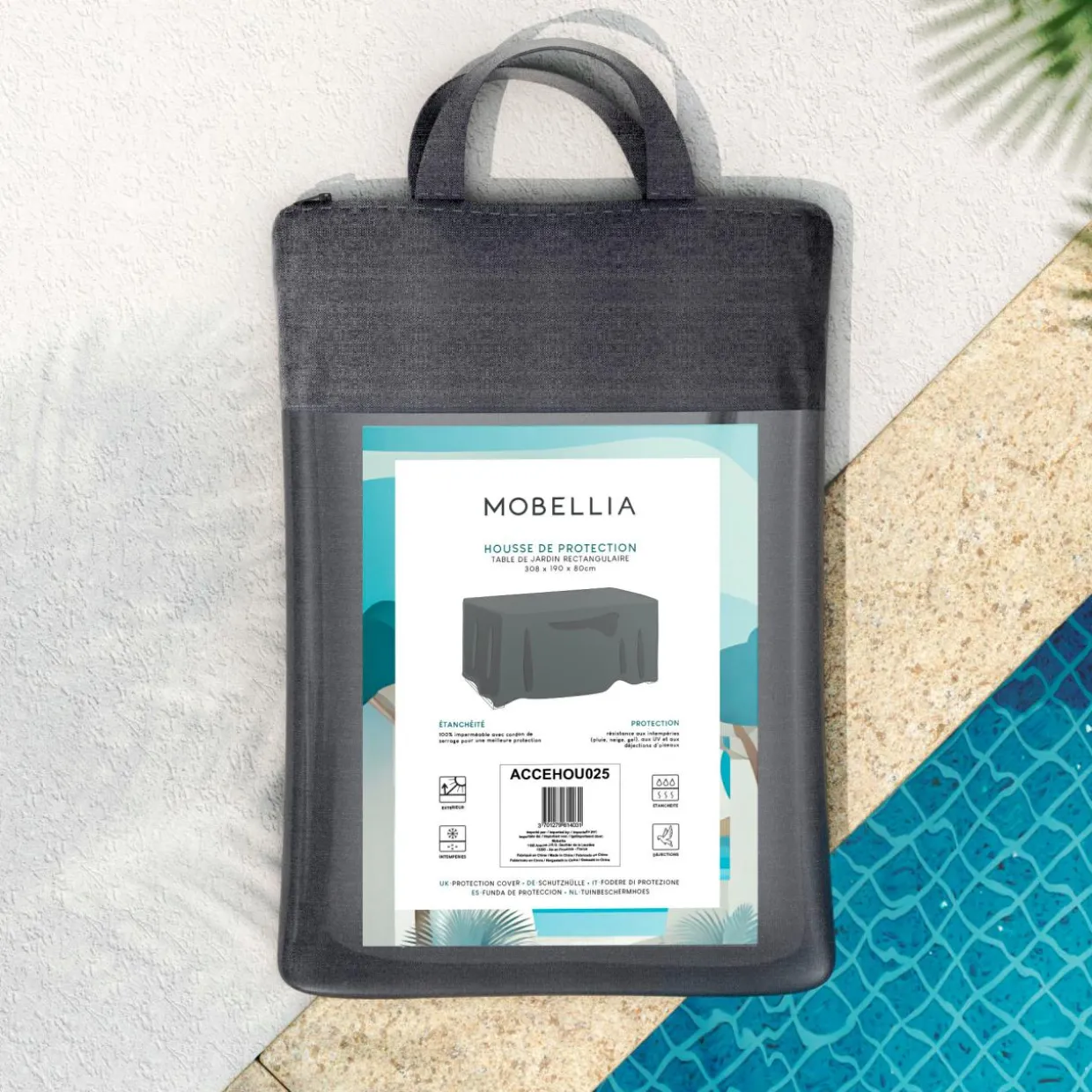 Housse de protection Imperméable XL pour Table rectangulaire (308 x 190 cm) Gris