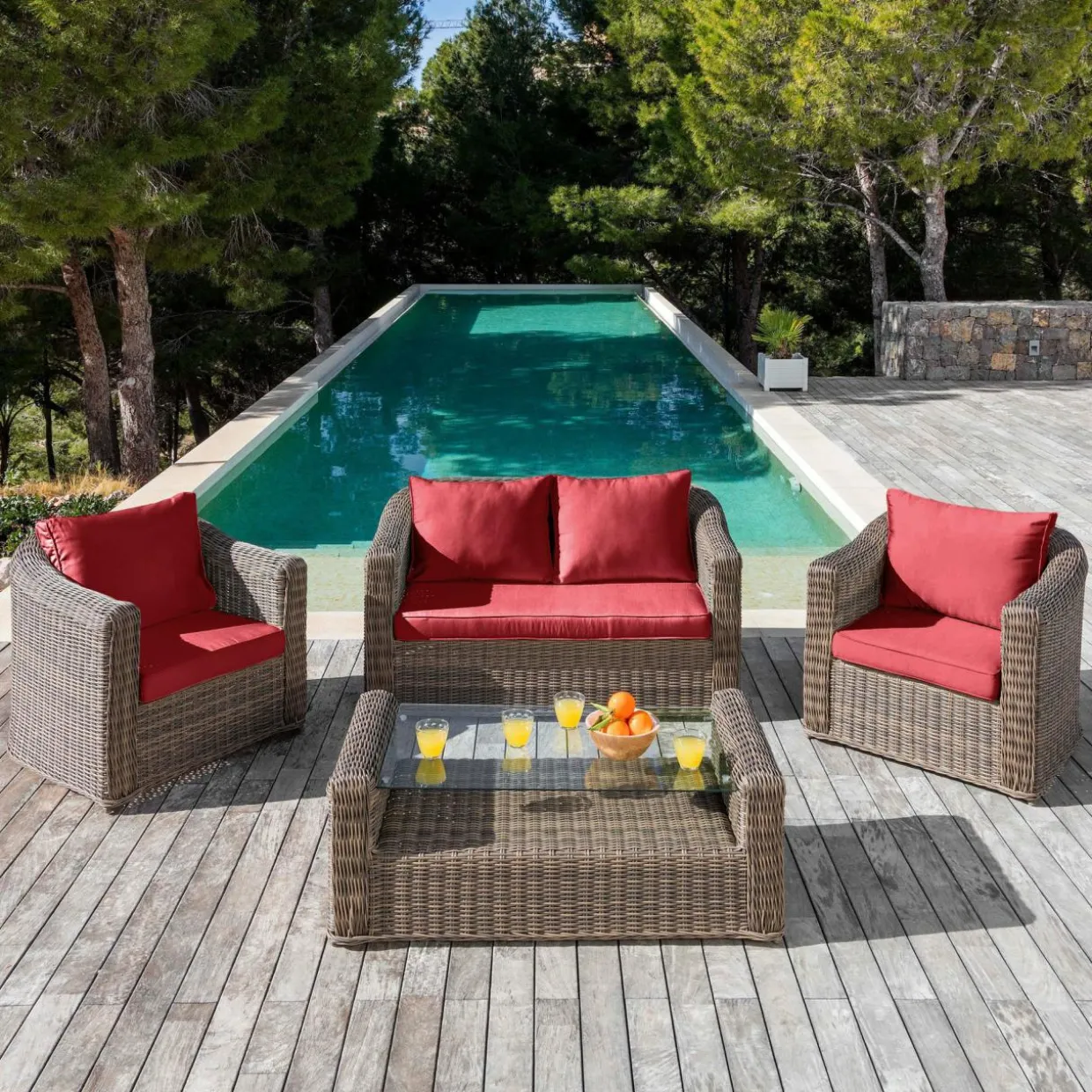 Housses de coussin de remplacement pour salon de jardin Calvi 4 places - Rouge