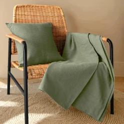 Jeté de lit coton tissé (130 x 160 cm) Léa Vert romarin
