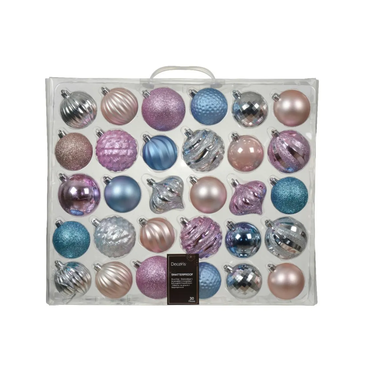 Kit de décoration de sapin de Noël Agéna Bleu glacé, argent et rose