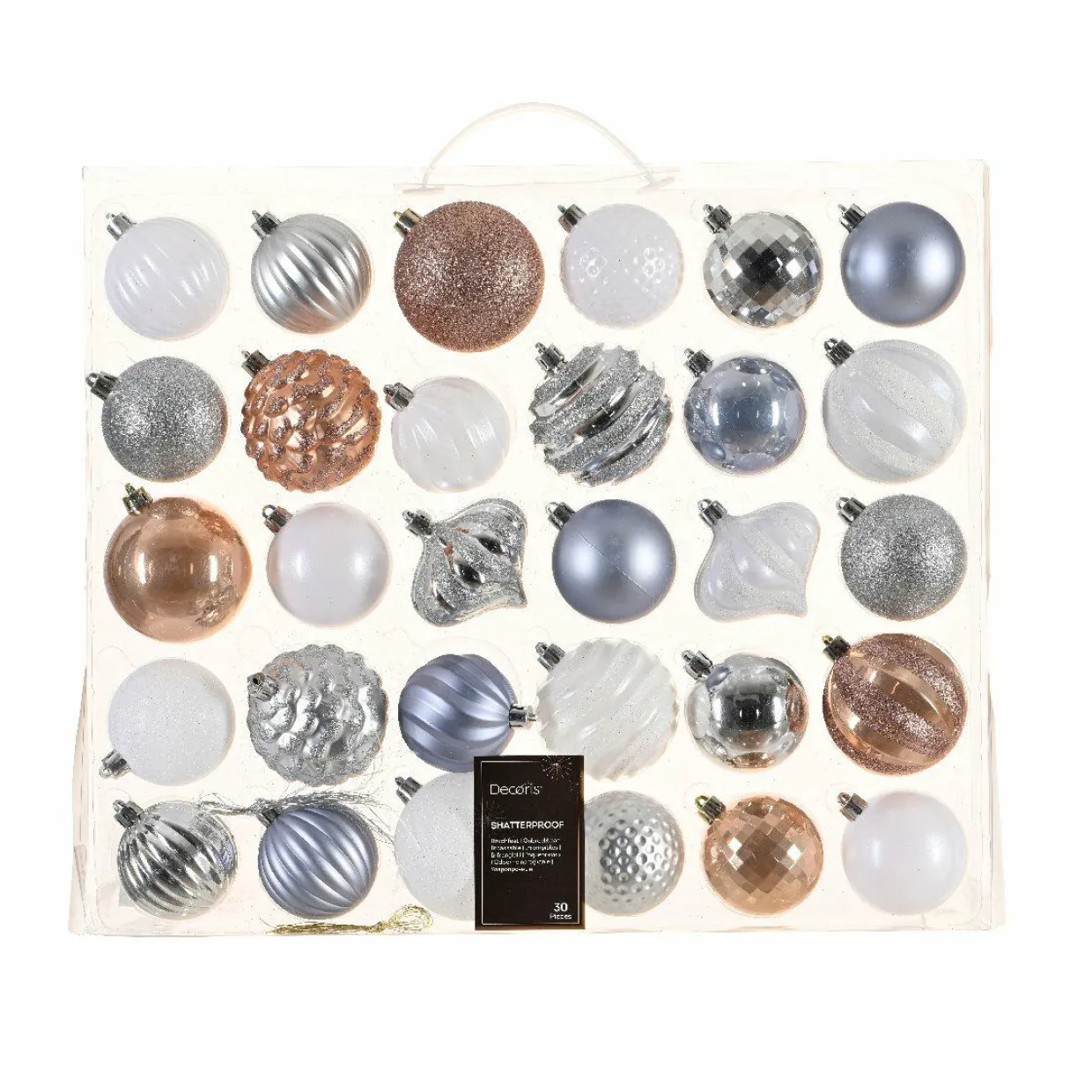 Kit de décoration de sapin de Noël Agéna Blanc, Argent, Bleu vaporeux et Rose pétillant