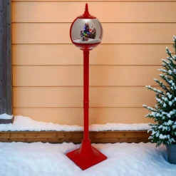 Lampadaire de Noël illuminé et animé (H150 cm) Boule Neige tombante Rouge