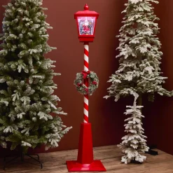 Lampadaire de Noël illuminé et animé 33 LED (H180 cm) Neige tombante Rouge