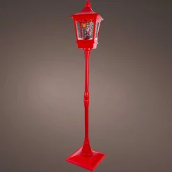 Lampadaire de Noël illuminé, musical et animé 10 LED (H185 cm) Neige tombante Rouge