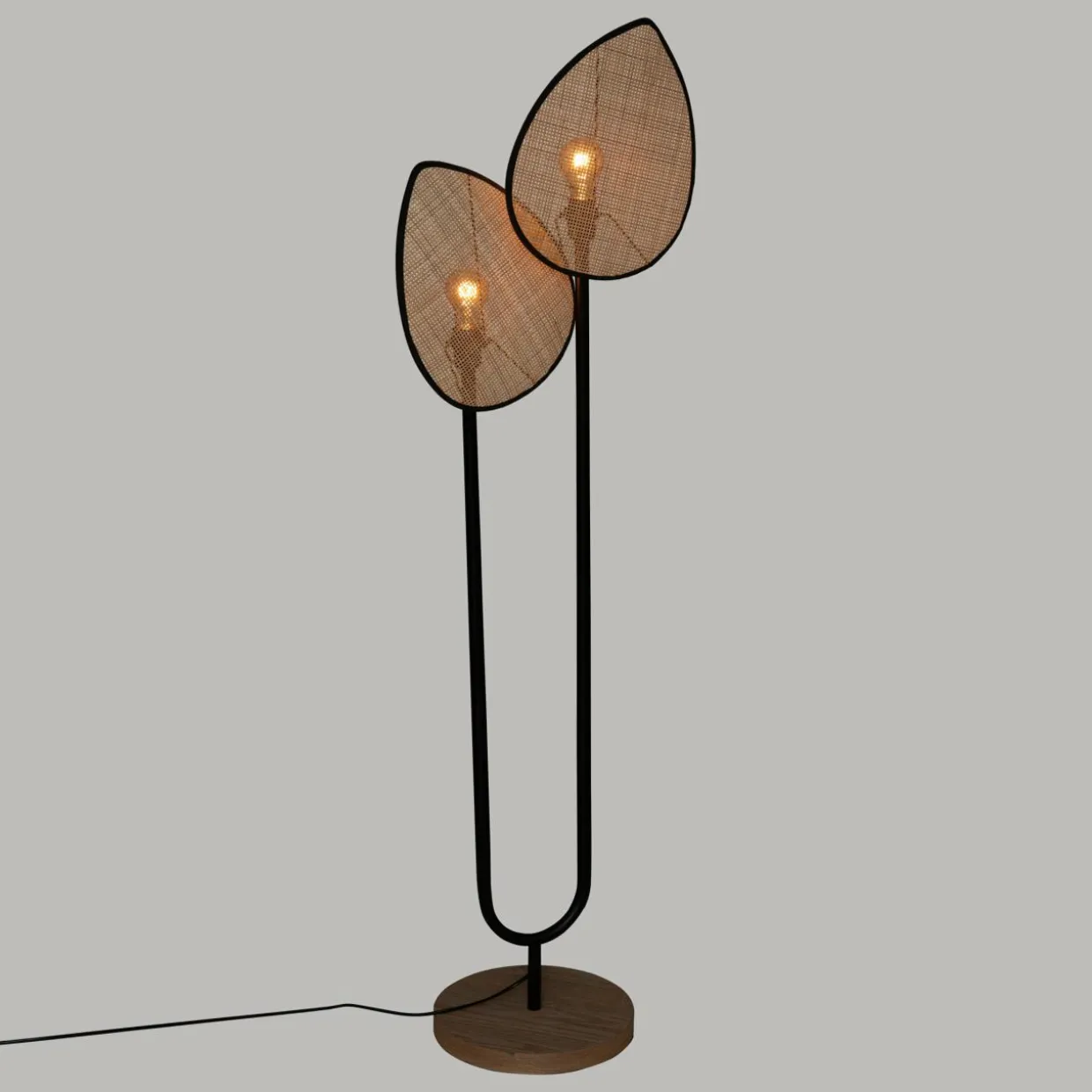 Lampadaire double en rotin (H143 cm) Olme Beige