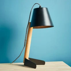 Lampe à poser métal (H25 cm) Gia Noir et bois clair