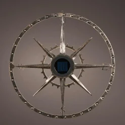 Lampe murale solaire en métal (D41 cm) Compass Or pâtiné et blanc chaud