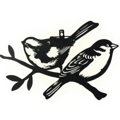 Lampe murale solaire en métal (H23,5 cm) Duo d'oiseaux Noir