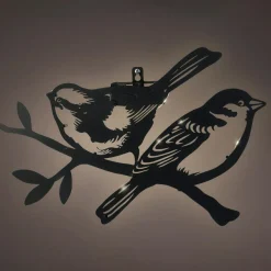 Lampe murale solaire en métal (H23,5 cm) Duo d'oiseaux Noir