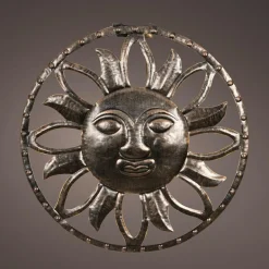 Lampe murale solaire en métal (D37 cm) Dieu soleil Or pâtiné et blanc chaud