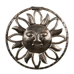 Lampe murale solaire en métal (D37 cm) Dieu soleil Or pâtiné et blanc chaud