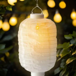 Lanterne chinoise solaire LED (D20 cm) Cylindre effet flamme Blanc chaud