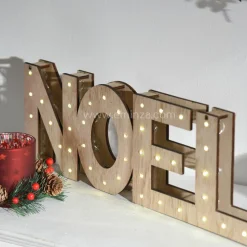 Lettres lumineuses à piles 41 LED (H15 cm) "Noël" Bois et Blanc chaud