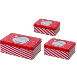 Lot de 3 boites en métal Papa Noël (H13 cm) Rouge et blanc