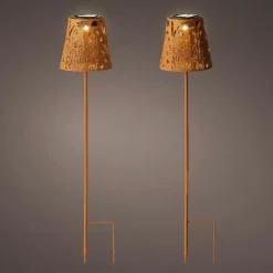 Lot de 2 bornes de jardin solaire LED (H58 cm) Floral Brun rustique